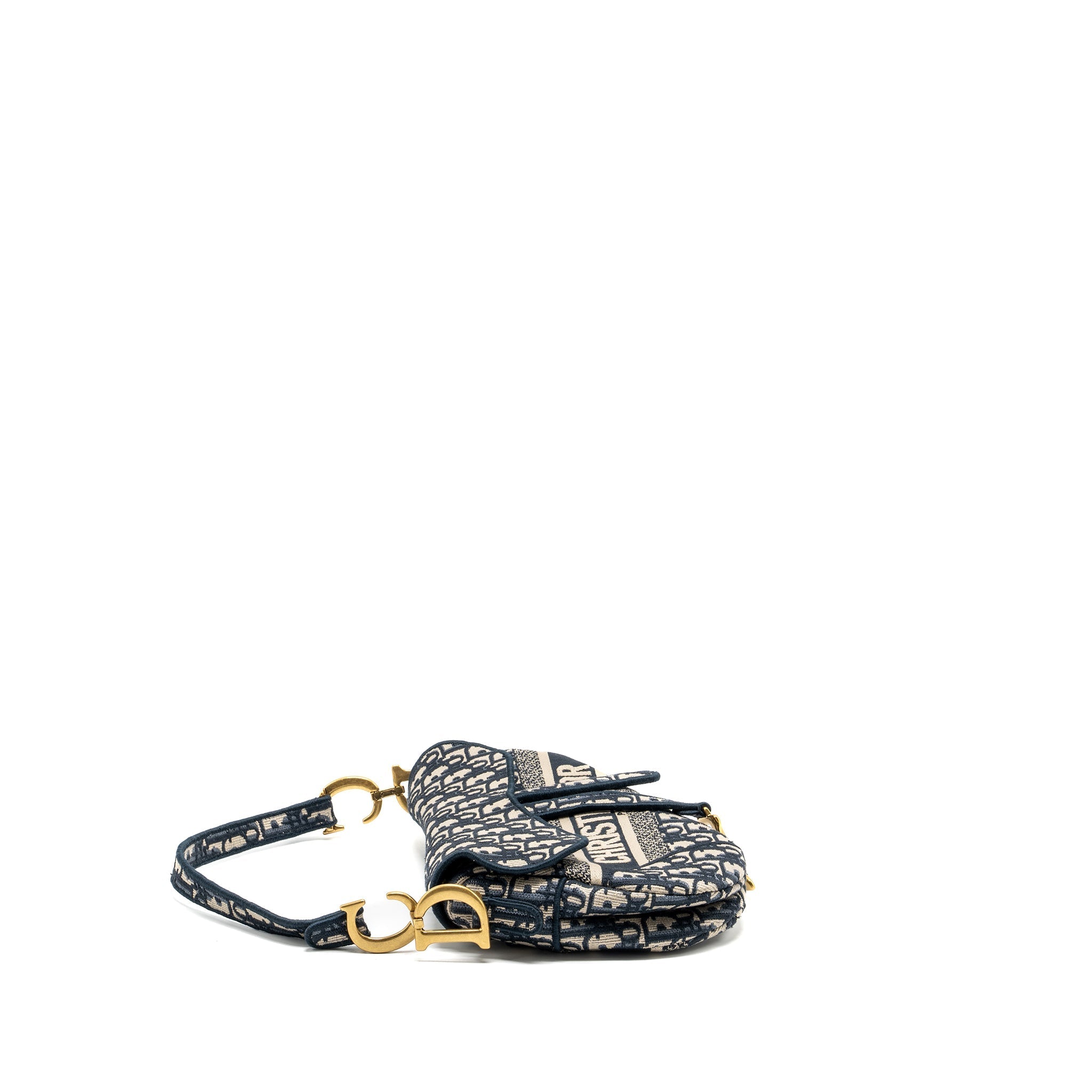 DIOR MEDIUM SADDLE BLUE OBLIQUE EMBROIDERY GHW