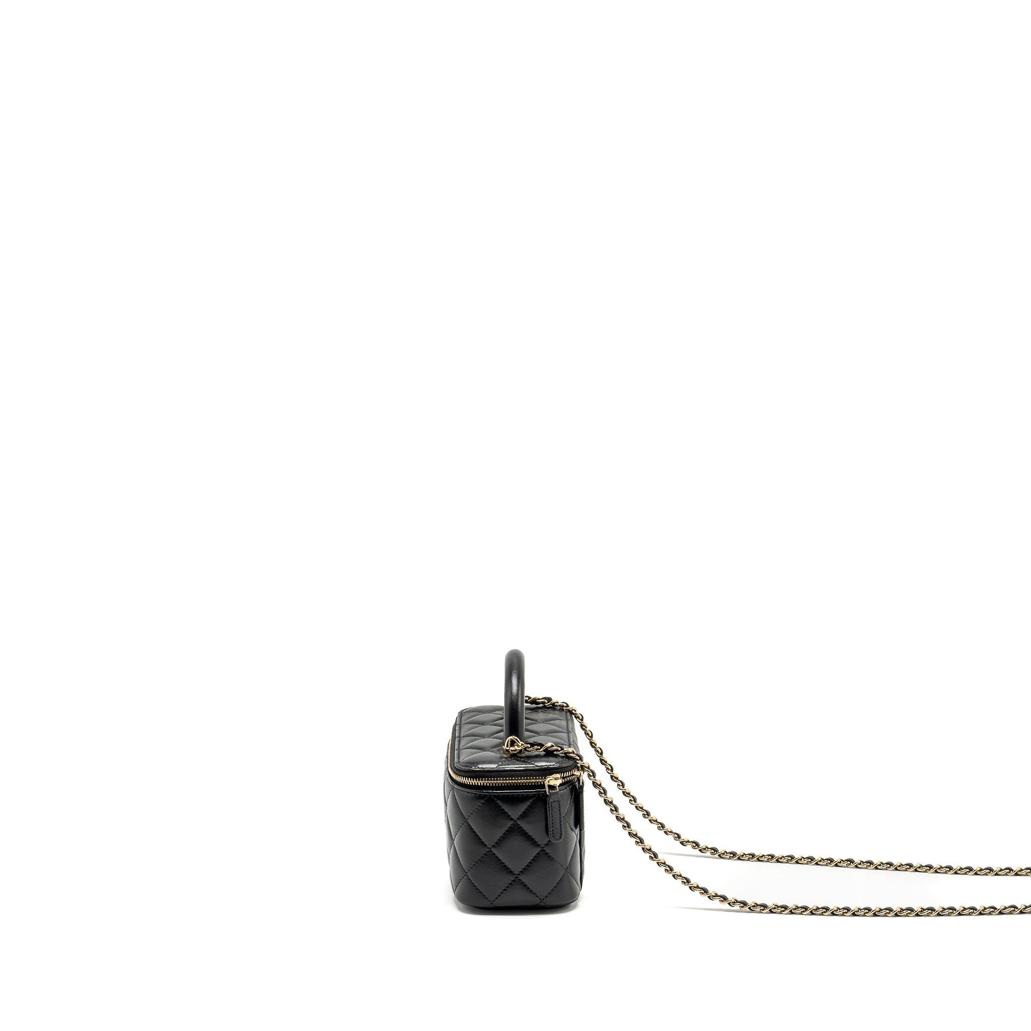 CHANEL TOP HANDLE LONG VANITY CASE LAMBSKIN BLACK LGHW (MICROCHIP)