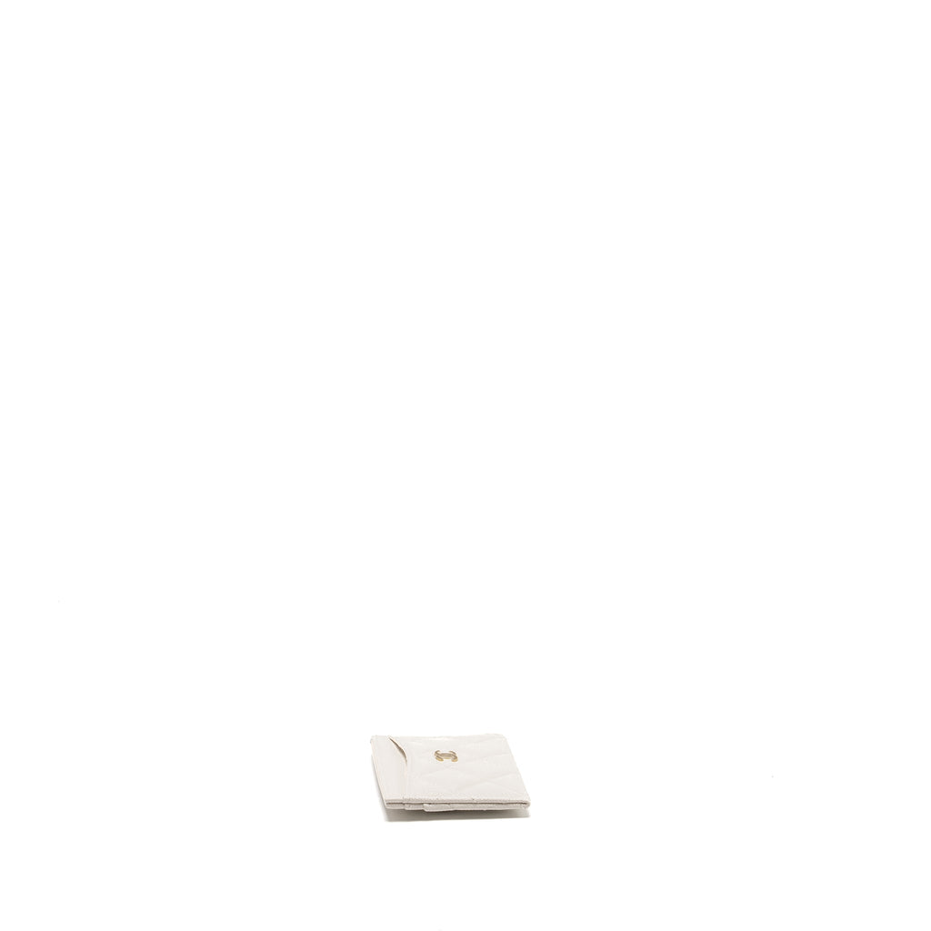 CHANEL CLASSIC CARD HOLDER CAVIAR WHITE LGHW (MICROCHIP)