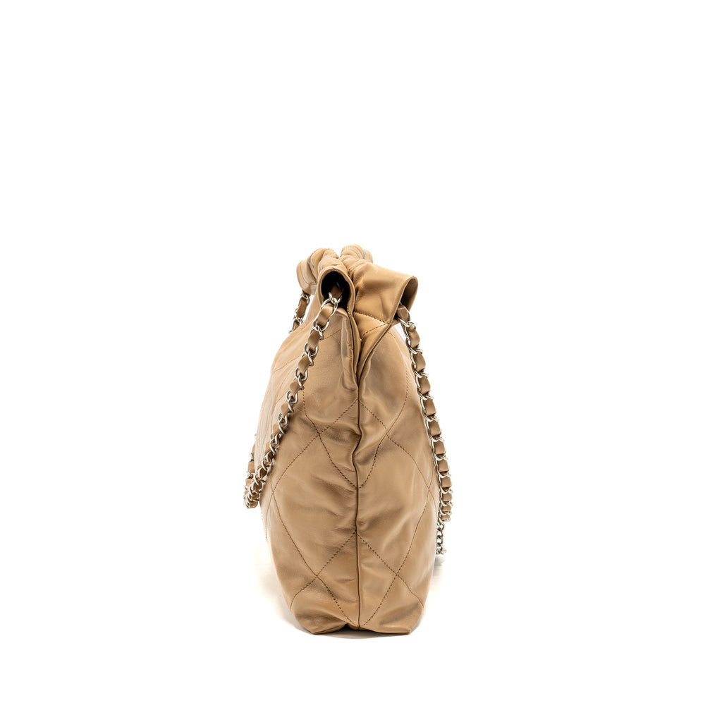 CHANEL 22K SMALL 22 BAG CALFSKIN DARK BEIGE SHW (MICROCHIP)