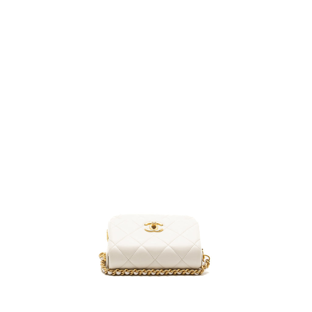 CHANEL SEASONAL SQUARE FLAP BAG LAMBSKIN WHITE GHW (MICROCHIP)