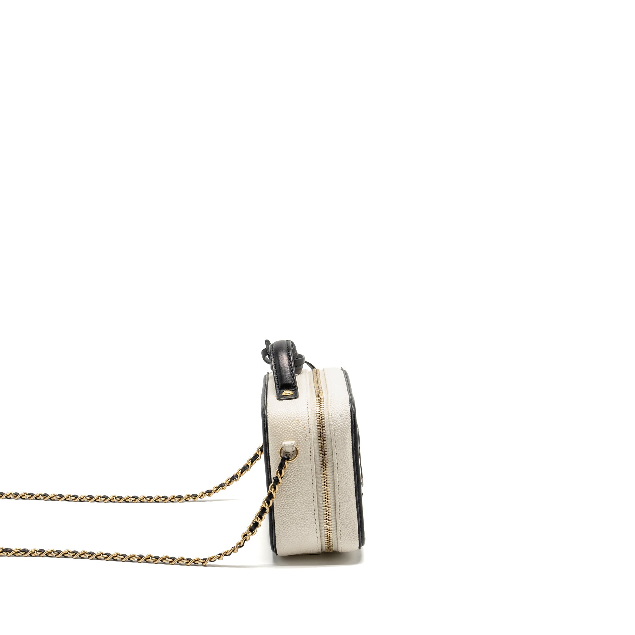 CHANEL CC FILIGREE VANITY CASE CAVIAR WHITE/BLACK GHW
