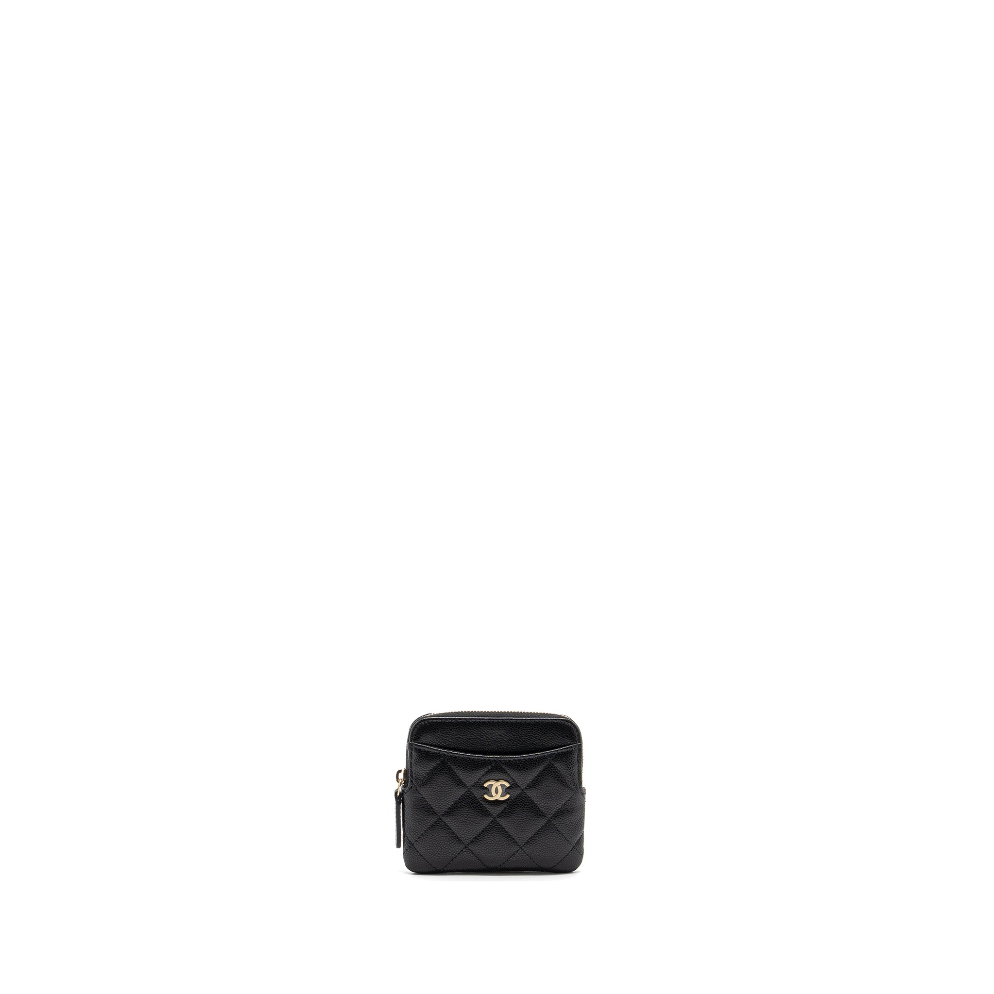 CHANEL SQUARE ZIPPER POUCH CARD HOLDER CAVIAR BLACK LGHW (MICROCHIP)