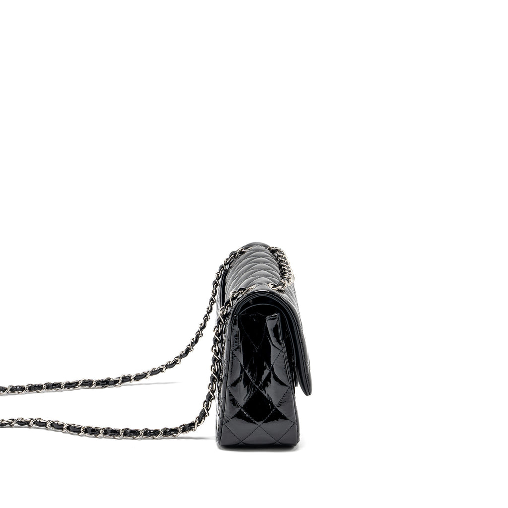CHANEL JUMBO CLASSIC DOUBLE FLAP BAG PATENT BLACK SHW