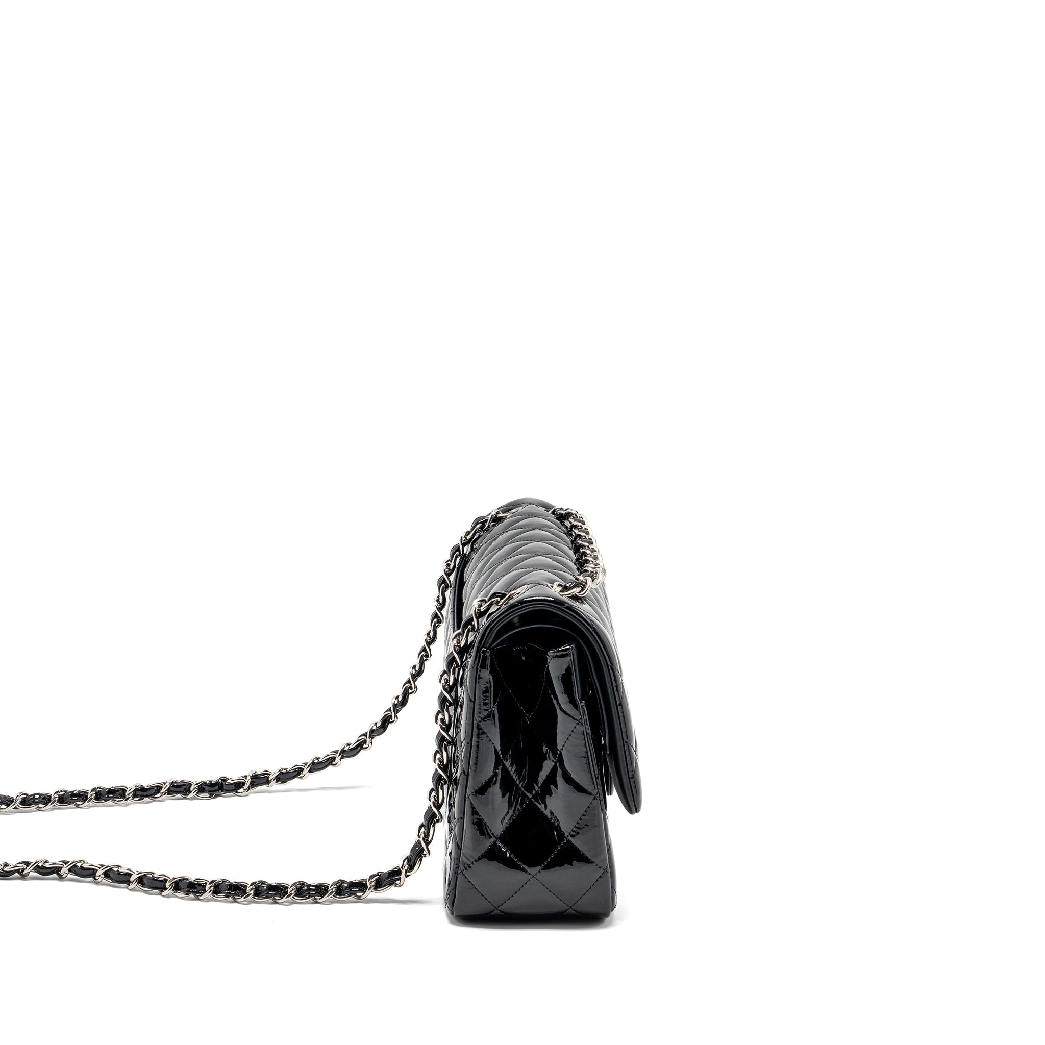 CHANEL JUMBO CLASSIC DOUBLE FLAP BAG PATENT BLACK SHW