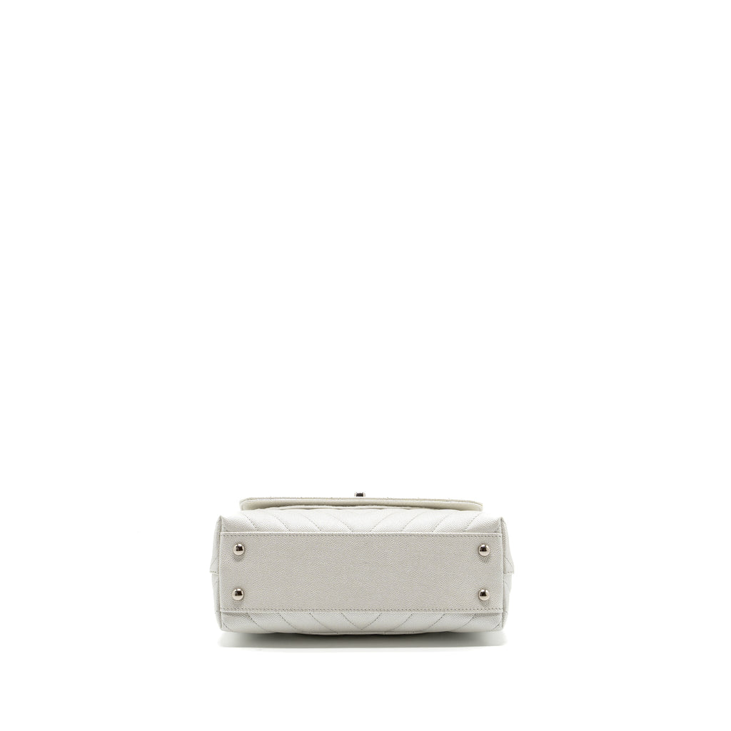 CHANEL CHEVRON SMALL COCO HANDLE CAVIAR IRIDESCENT WHITE SHW