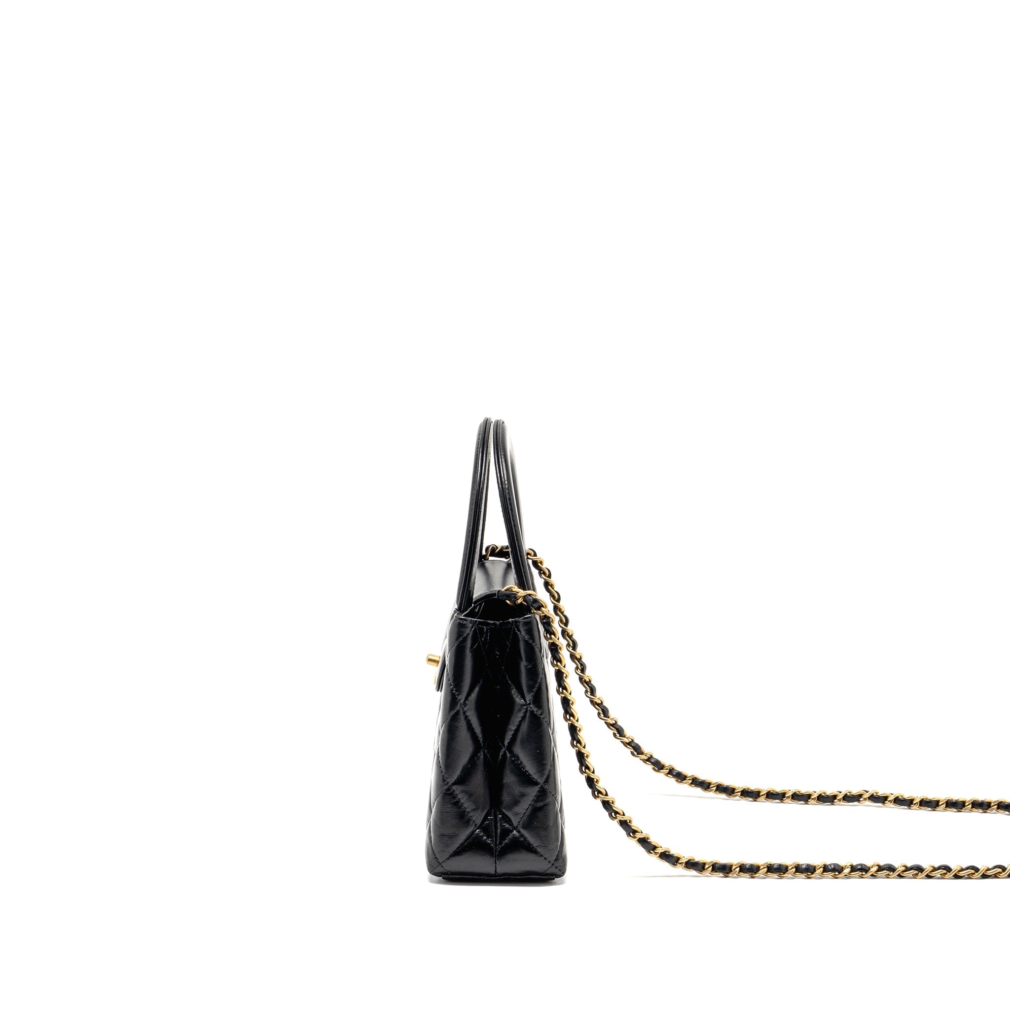 CHANEL MINI KELLY SHOPPING TOTE BAG CALFSKIN BLACK GHW (MICROCHIP)