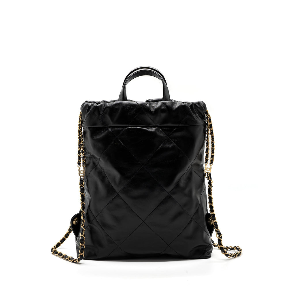 CHANEL 22 BACKPACK SHINY CALFSKIN BLACK GHW(MICROCHIP)