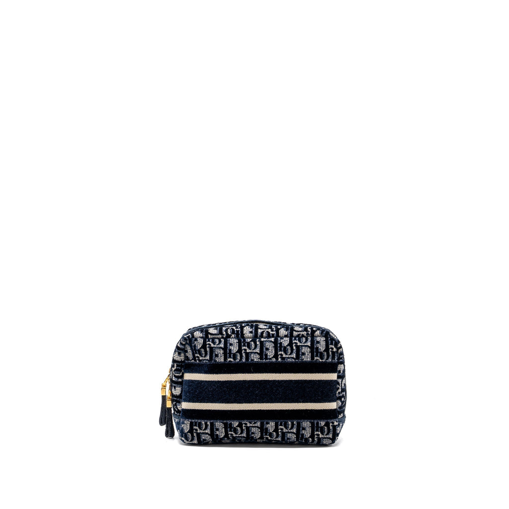 DIOR BEAUTY POUCH BLUE DIOR OBLIQUE JACQUARD/VELVET GHW