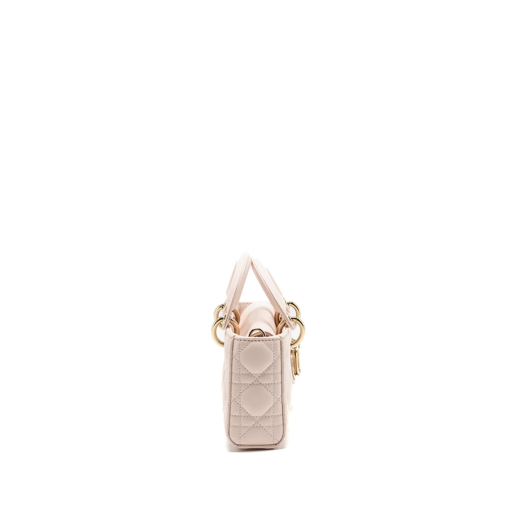 DIOR SMALL LADY D-JOY BAG CANNAGE LAMBSKIN POWDER PINK LGHW