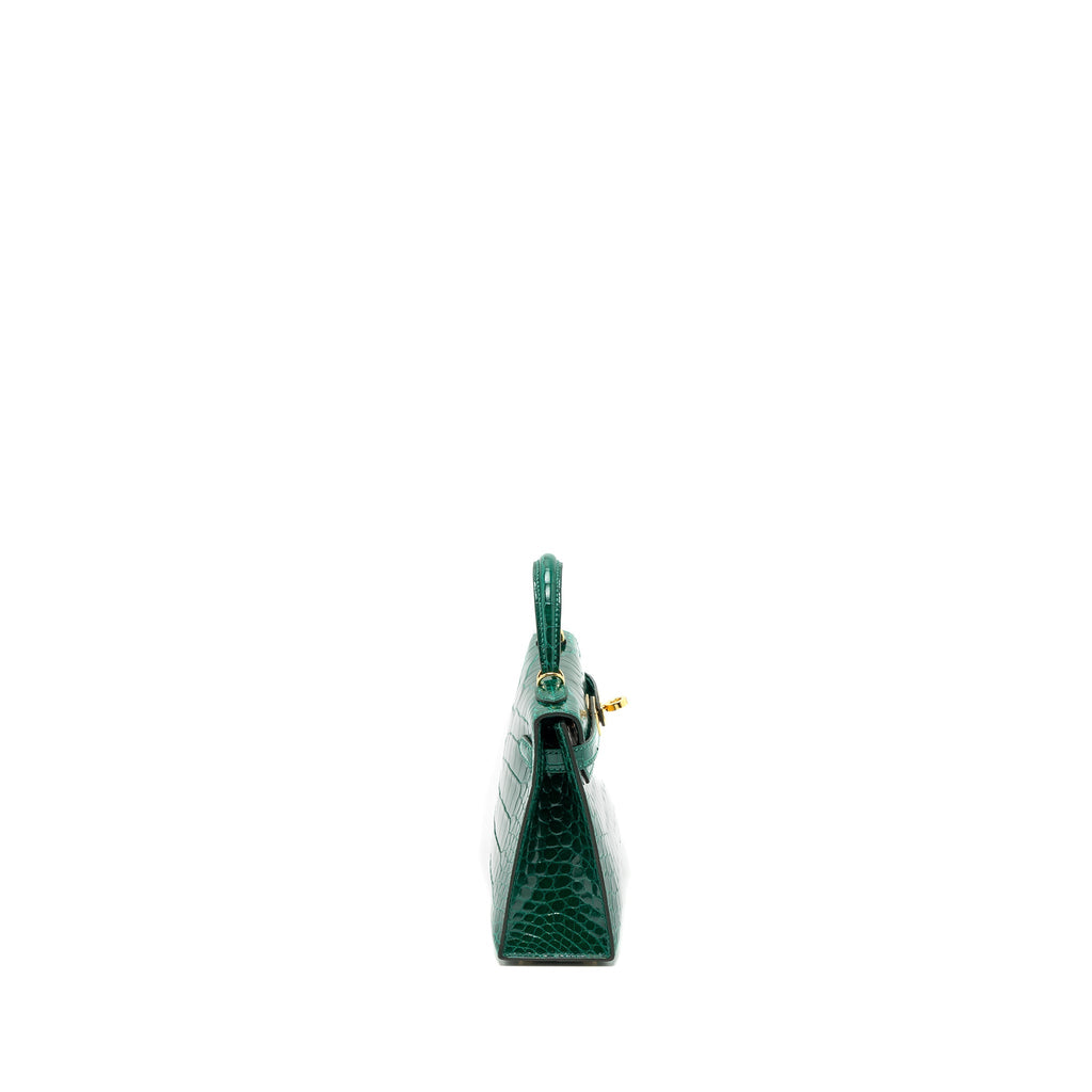 HERMES MINI KELLY II ALLIGATOR MISSISSIPPIENSIS LISSE 6Q VERT EMERAUDE GHW