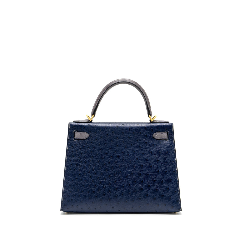 HERMES KELLY 28 OSTRICH BLUE IRIS/ GRIS AGATE GHW