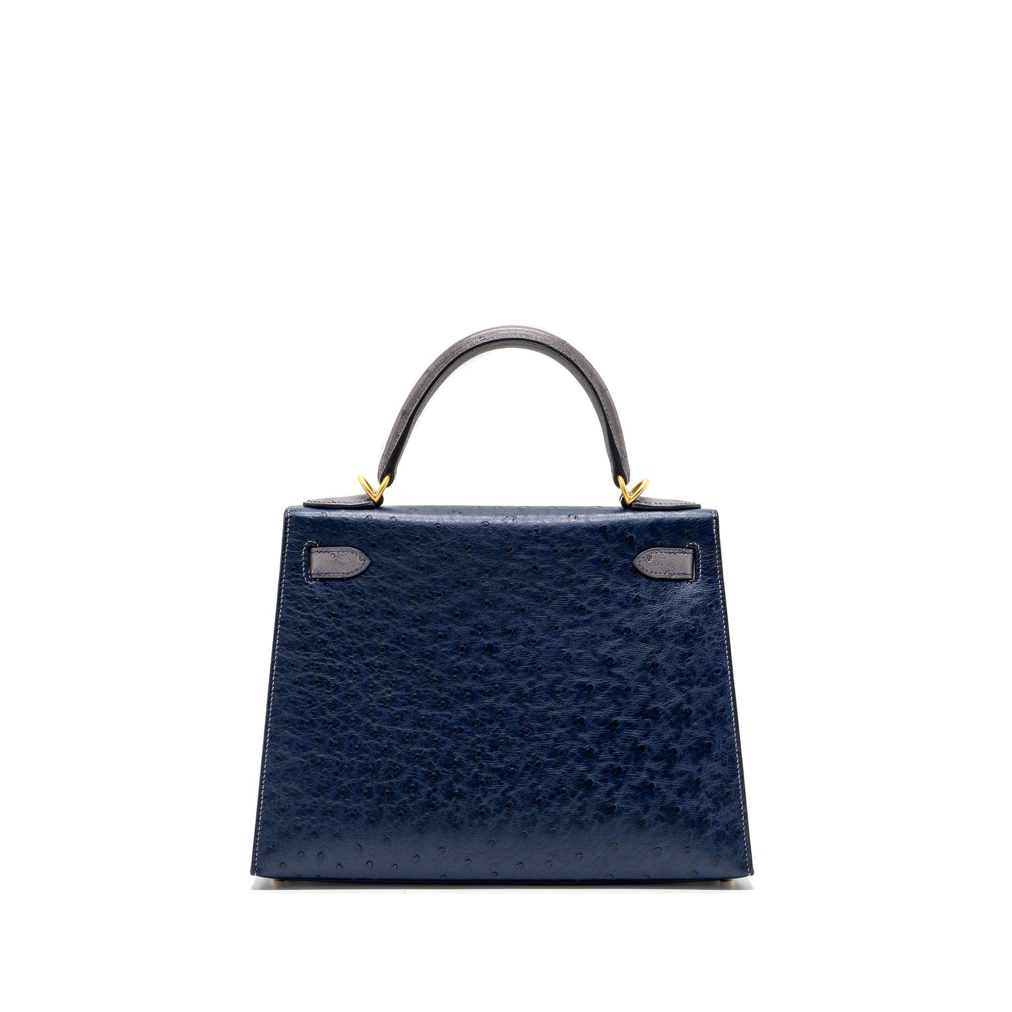 HERMES KELLY 28 OSTRICH BLUE IRIS/ GRIS AGATE GHW