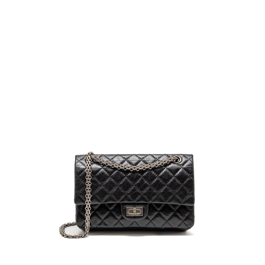 CHANEL SMALL 2.55 REISSUE FLAP BAG AGED CALFSKIN BLACK RUTHENIUM SILVER HARDWARE