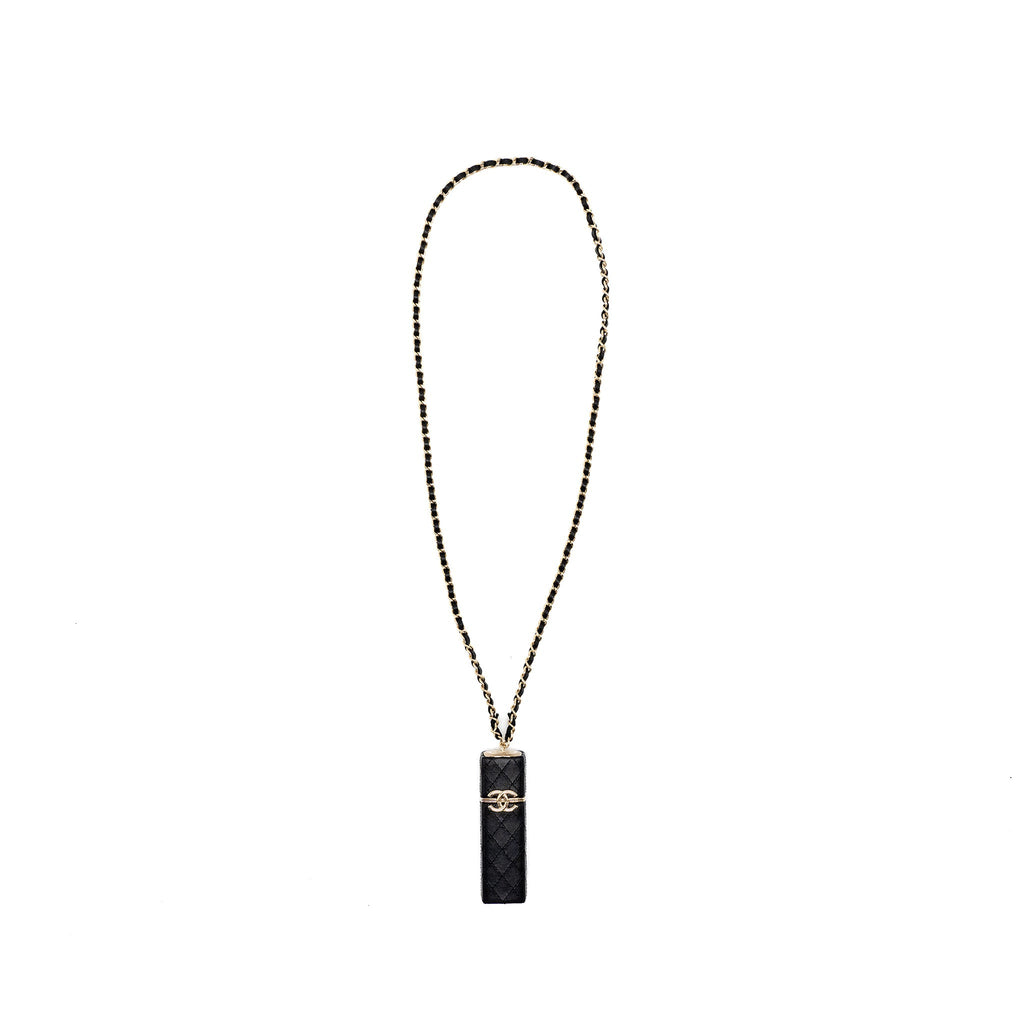 CHANEL LIPSTICK CASE ON CHAIN LAMBSKIN BLACK LGHW