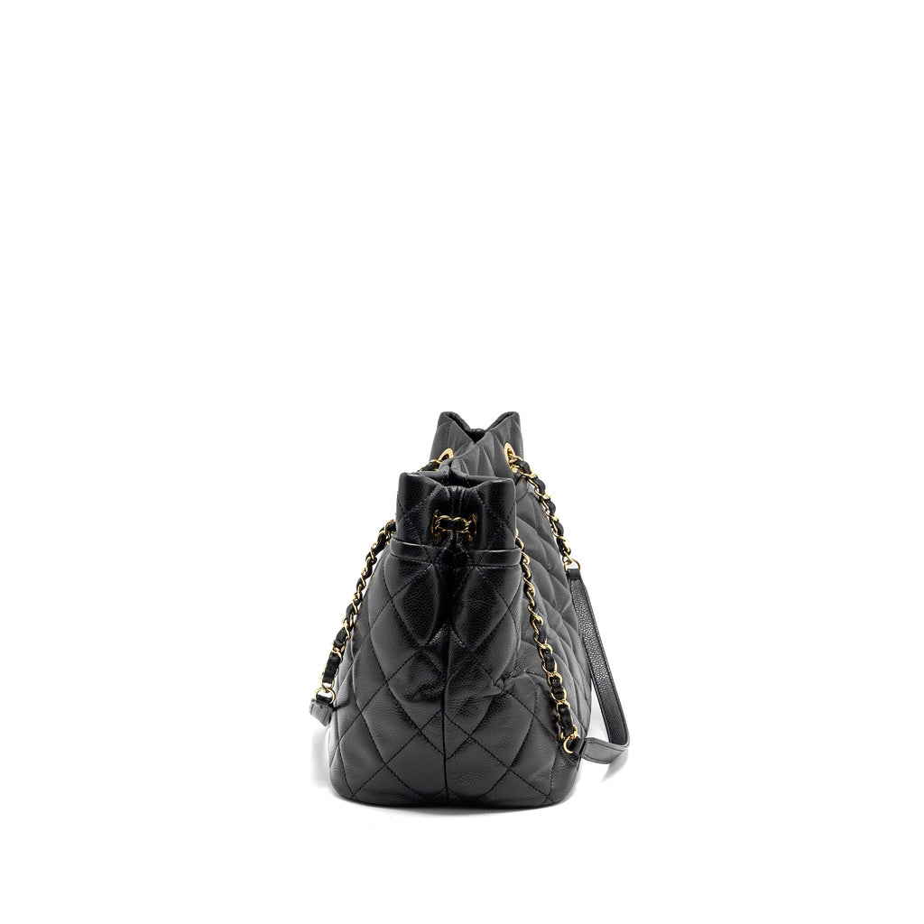CHANEL QUILTED SHOULDER SHOPPING TOTE BAG CAVIAR BLACK GHW
