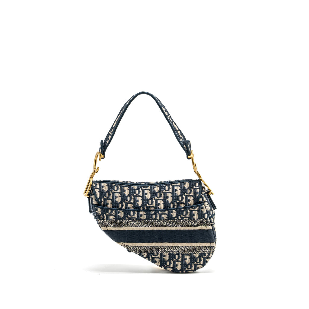 DIOR MEDIUM SADDLE BLUE OBLIQUE EMBROIDERY GHW