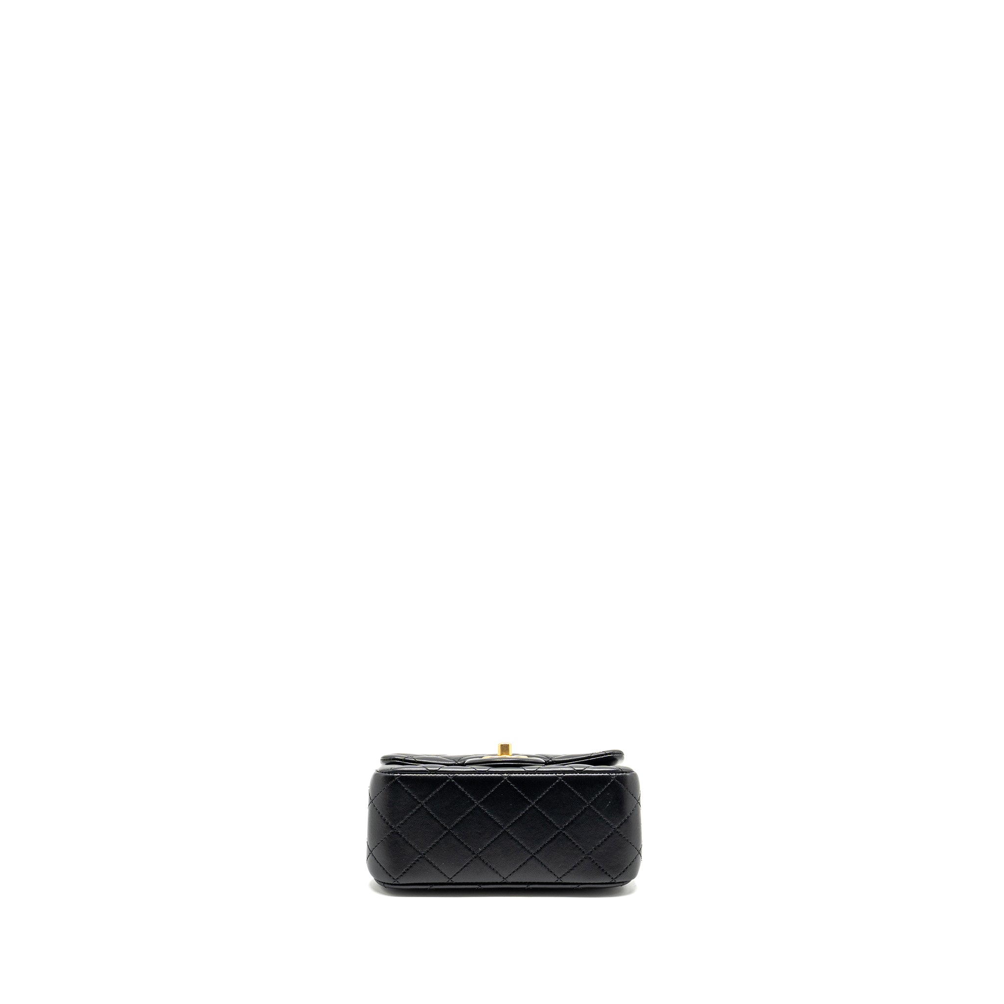 CHANEL CAMELLIA ADJUSTABLE CHAIN MINI SQUARE FLAP BAG LAMBSKIN BLACK GHW (MICROCHIP)