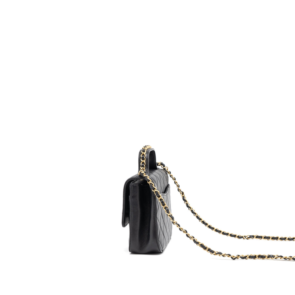 CHANEL TOP HANDLE FLAP BAG DETAILED LOGO GOATSKIN BLACK GHW