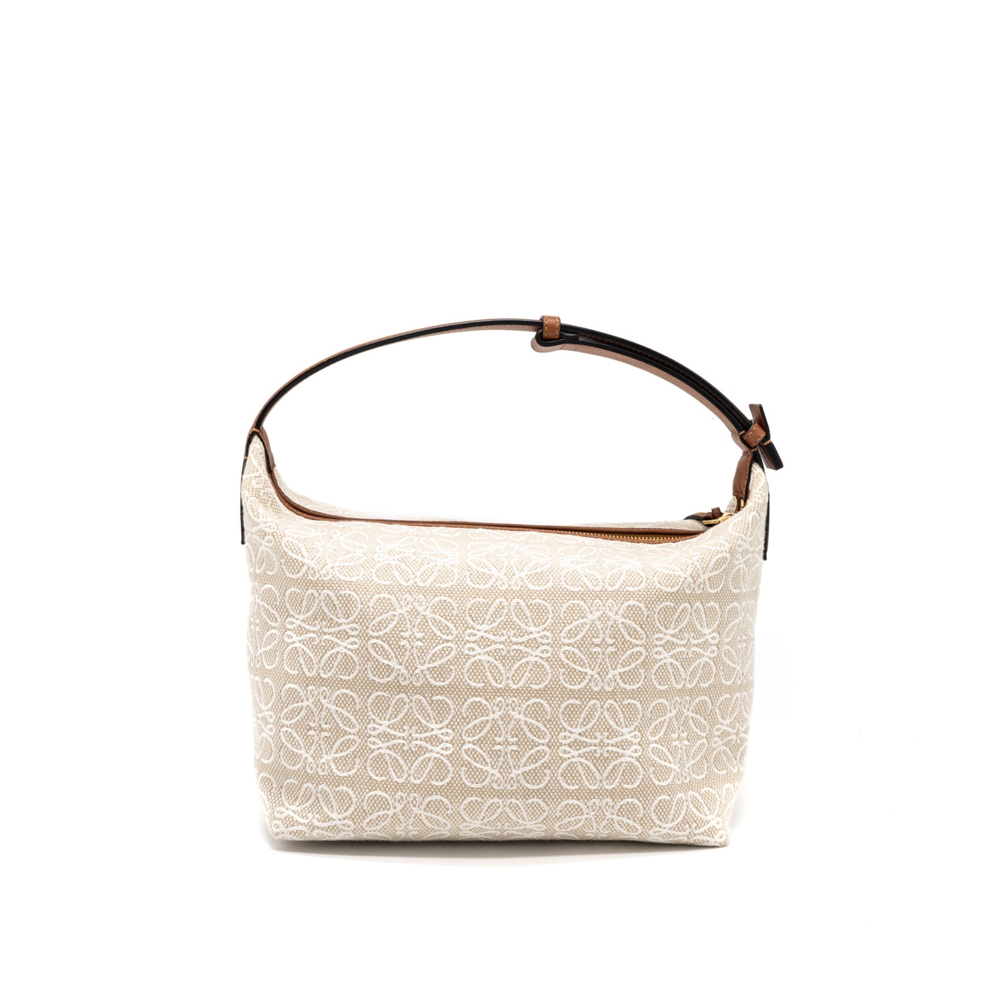 LOEWE MEDIUM CUBI ANAGRAM BAG TRIMMED LEATHER/JACQUARD CANVAS BEIGE/BROWN GHW