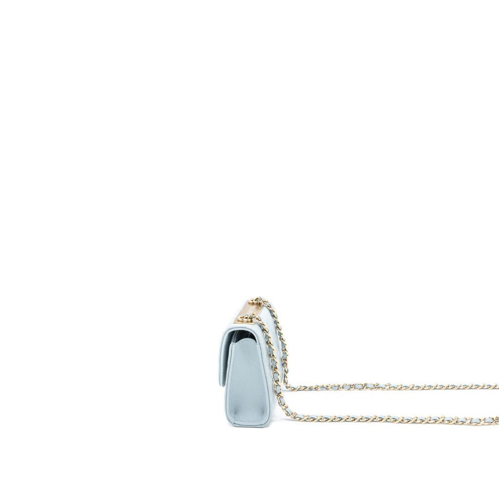 CHANEL MINI TRENDY CC CHAIN WALLET LAMBSKIN LIGHT BLUE LGHW (MICROCHIP)