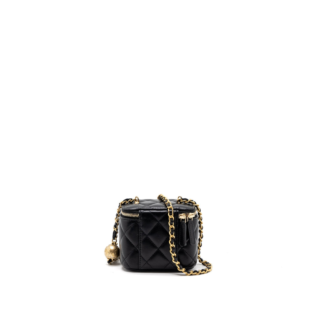 CHANEL PEARL CRUSH MINI VANITY WITH CHAIN LAMBSKIN BLACK BRUSHED GHW (MICROCHIP)