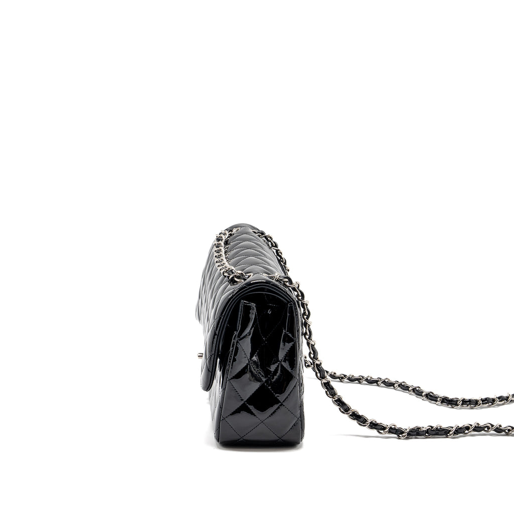 CHANEL JUMBO CLASSIC DOUBLE FLAP BAG PATENT BLACK SHW