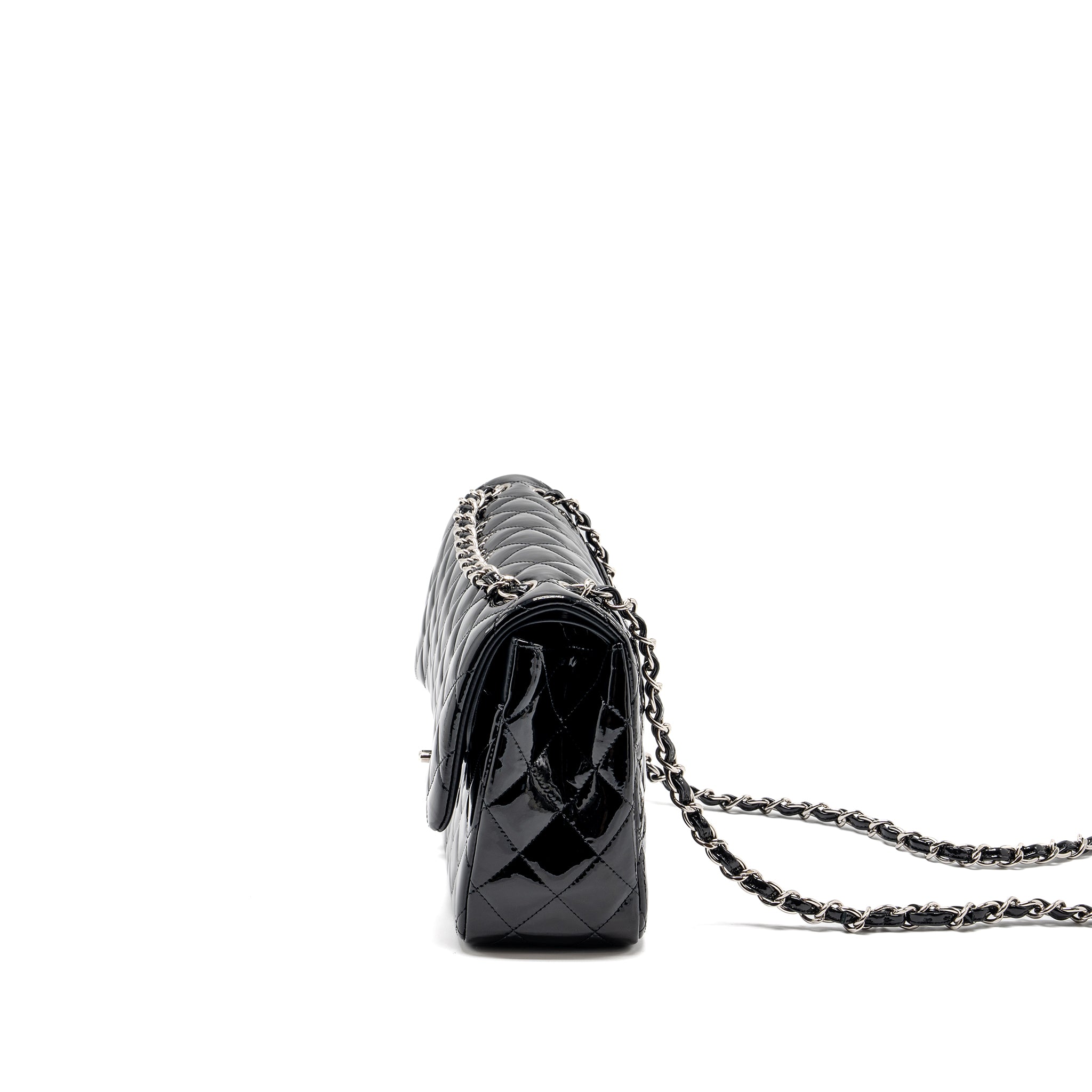 CHANEL JUMBO CLASSIC DOUBLE FLAP BAG PATENT BLACK SHW