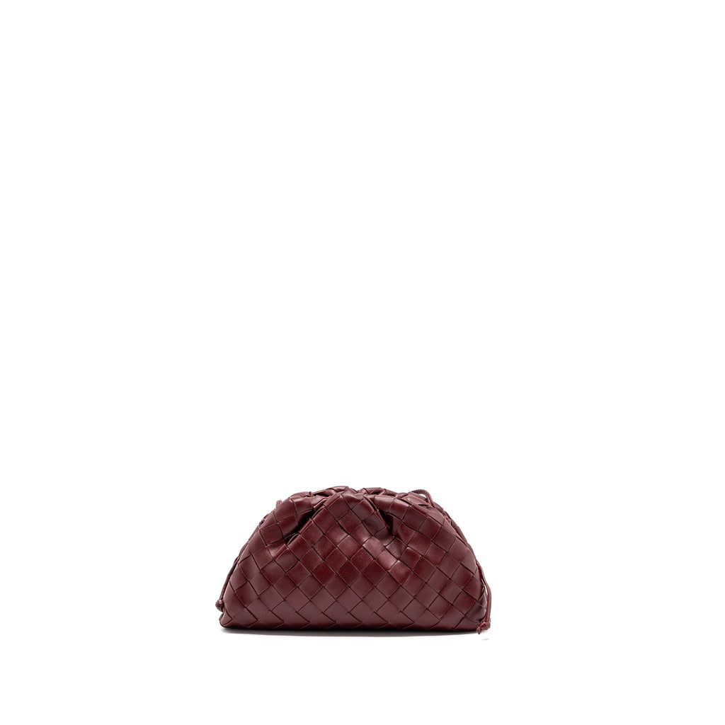 BOTTEGA VENETA MINI POUCH LAMBSKIN DARK RED GHW
