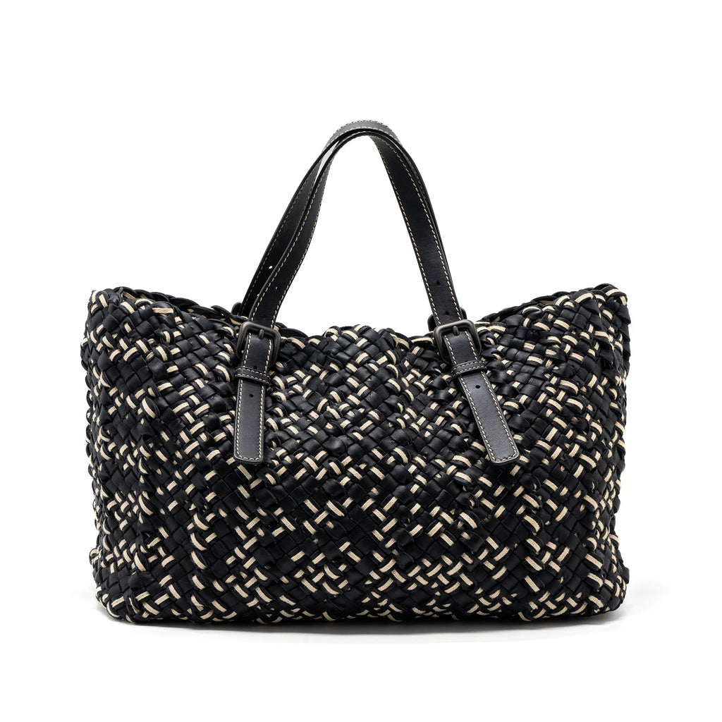 BOTTEGA VENETA TOTE BAG LEATHER DARK BLUE MULTICOLOUR BLACK HARDWARE