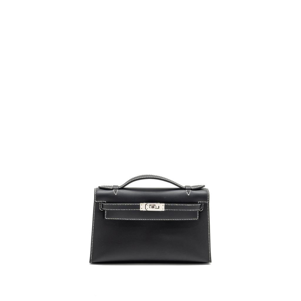 HERMES KELLY POCHETTE SPECIAL ORDER SWIFT BLACK/ GRIS PERLE SHW