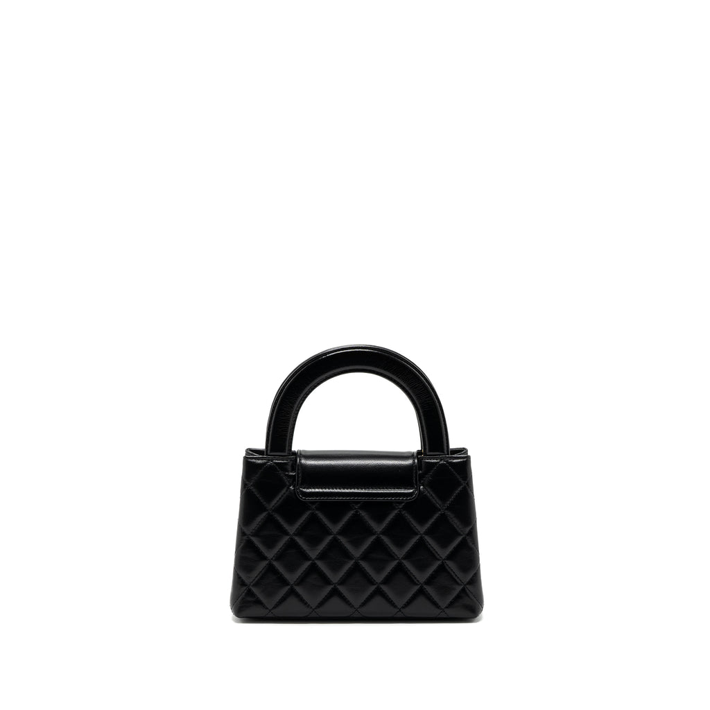 CHANEL 23K MINI SHOPPING TOTE CALFSKIN BLACK BRUSHED GHW(MICROCHIP)