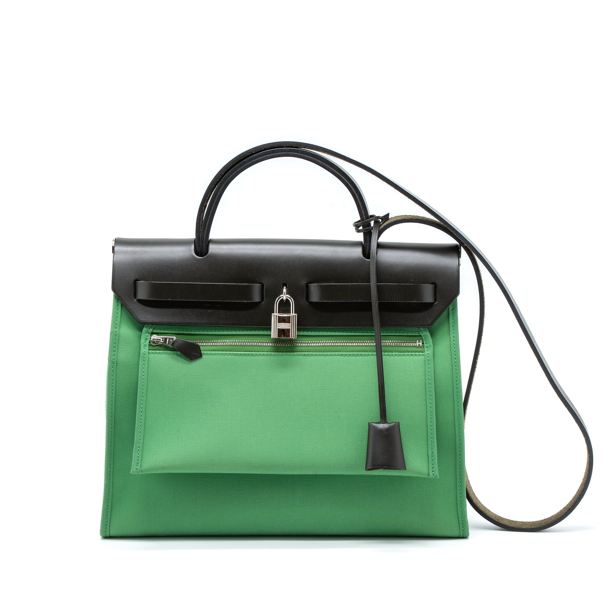 HERMES HERBAG 31 ZIP BAG CACHE HUNTER/CANVAS GREEN SHW