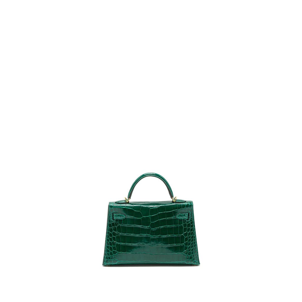 HERMES MINI KELLY II ALLIGATOR MISSISSIPPIENSIS LISSE 6Q VERT EMERAUDE GHW