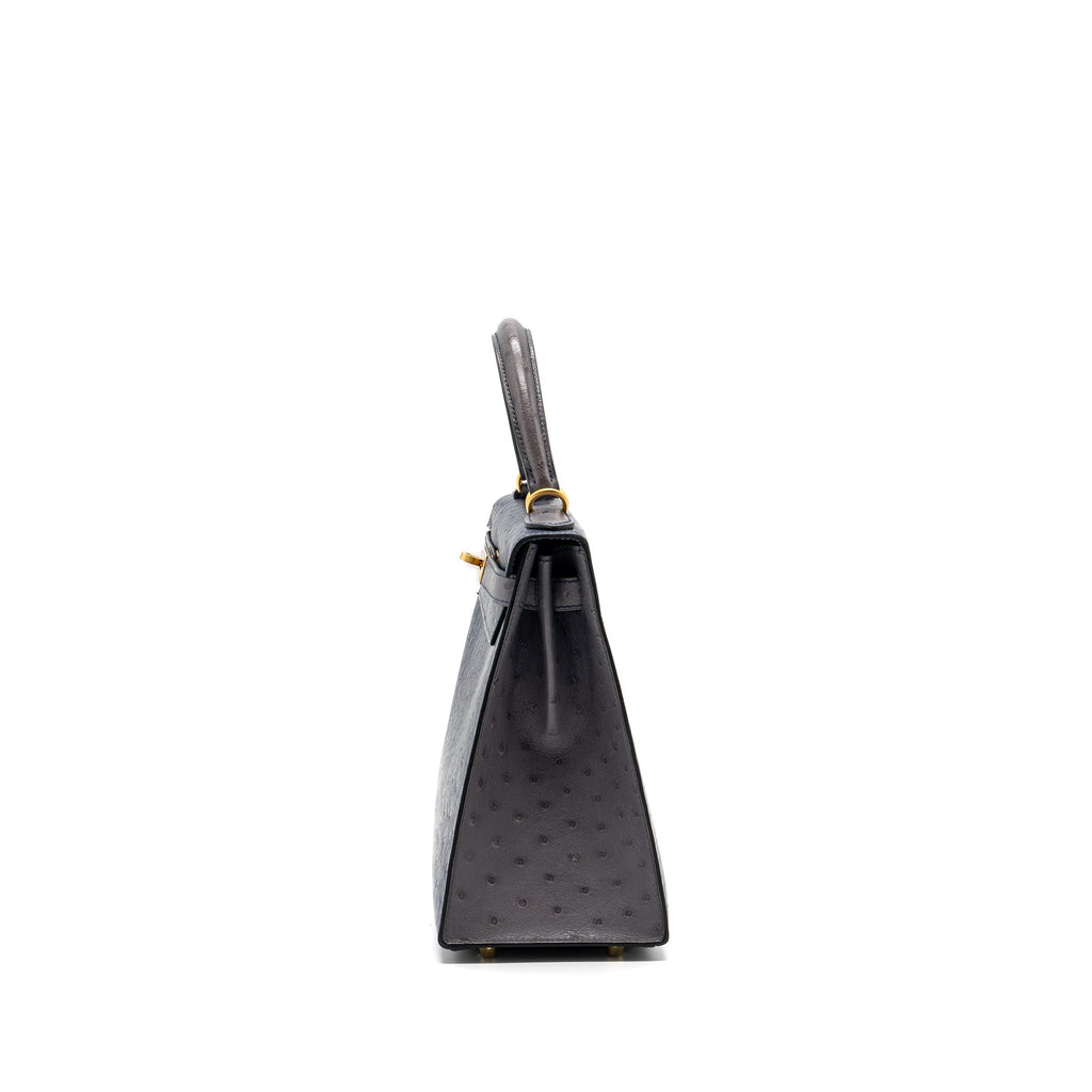 HERMES KELLY 28 OSTRICH BLUE IRIS/ GRIS AGATE GHW