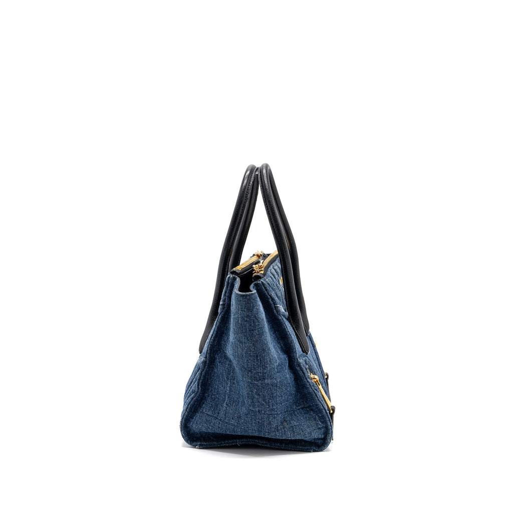 MIUMIU SMALL BIKER TOP HANDLE SATCHEL DENIM NAVY BLUE GHW
