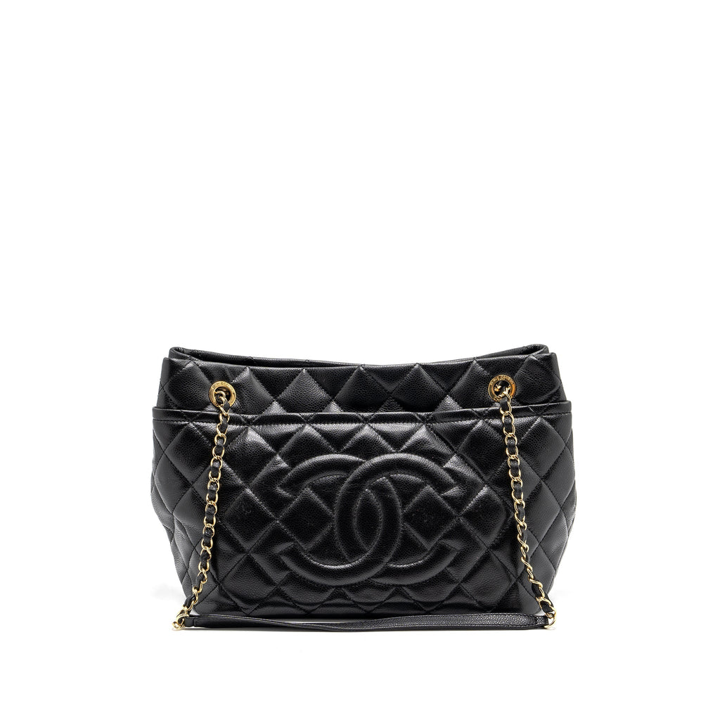 CHANEL QUILTED SHOULDER SHOPPING TOTE BAG CAVIAR BLACK GHW