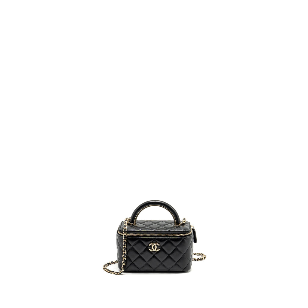 CHANEL TOP HANDLE LONG VANITY CASE LAMBSKIN BLACK LGHW (MICROCHIP)