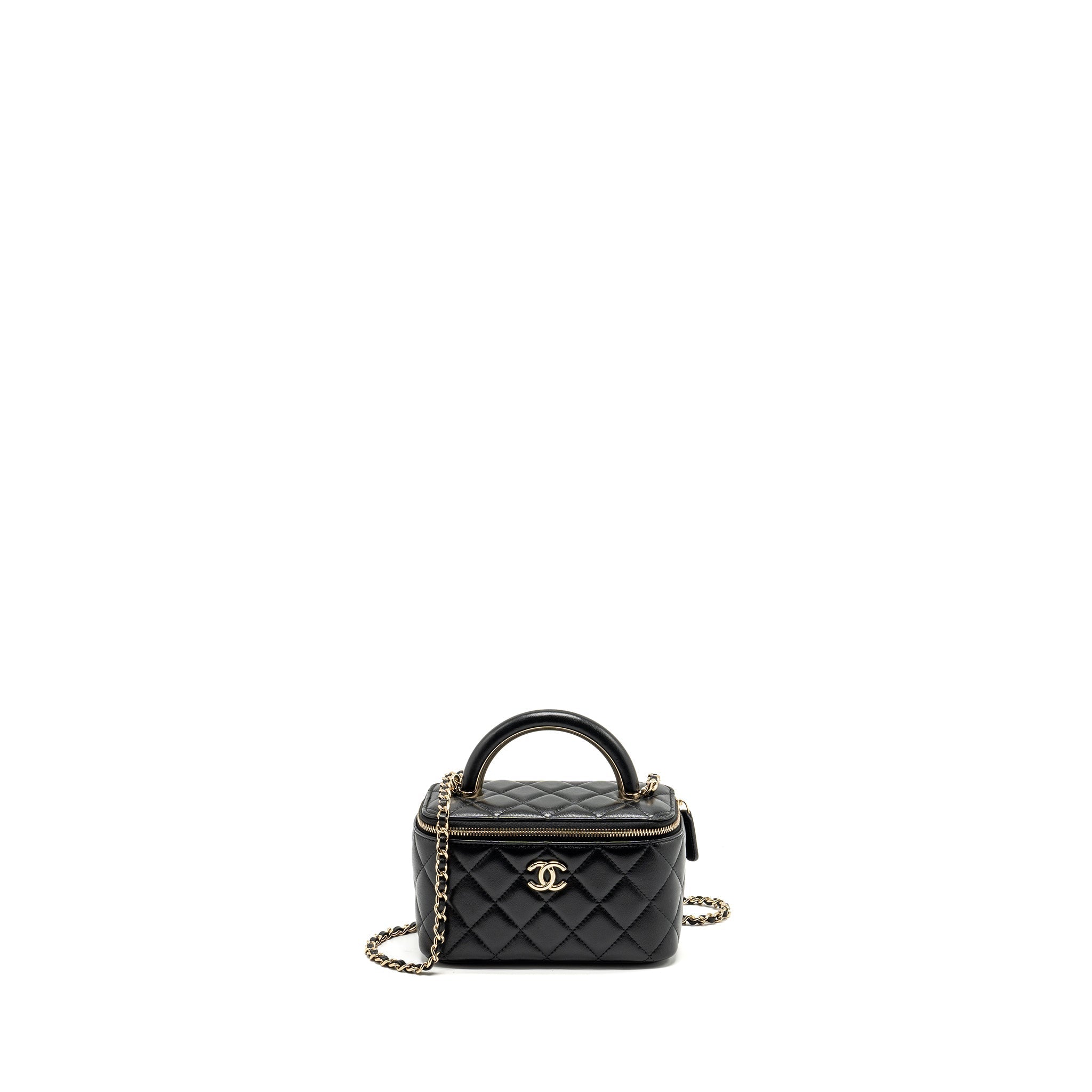CHANEL TOP HANDLE LONG VANITY CASE LAMBSKIN BLACK LGHW (MICROCHIP)