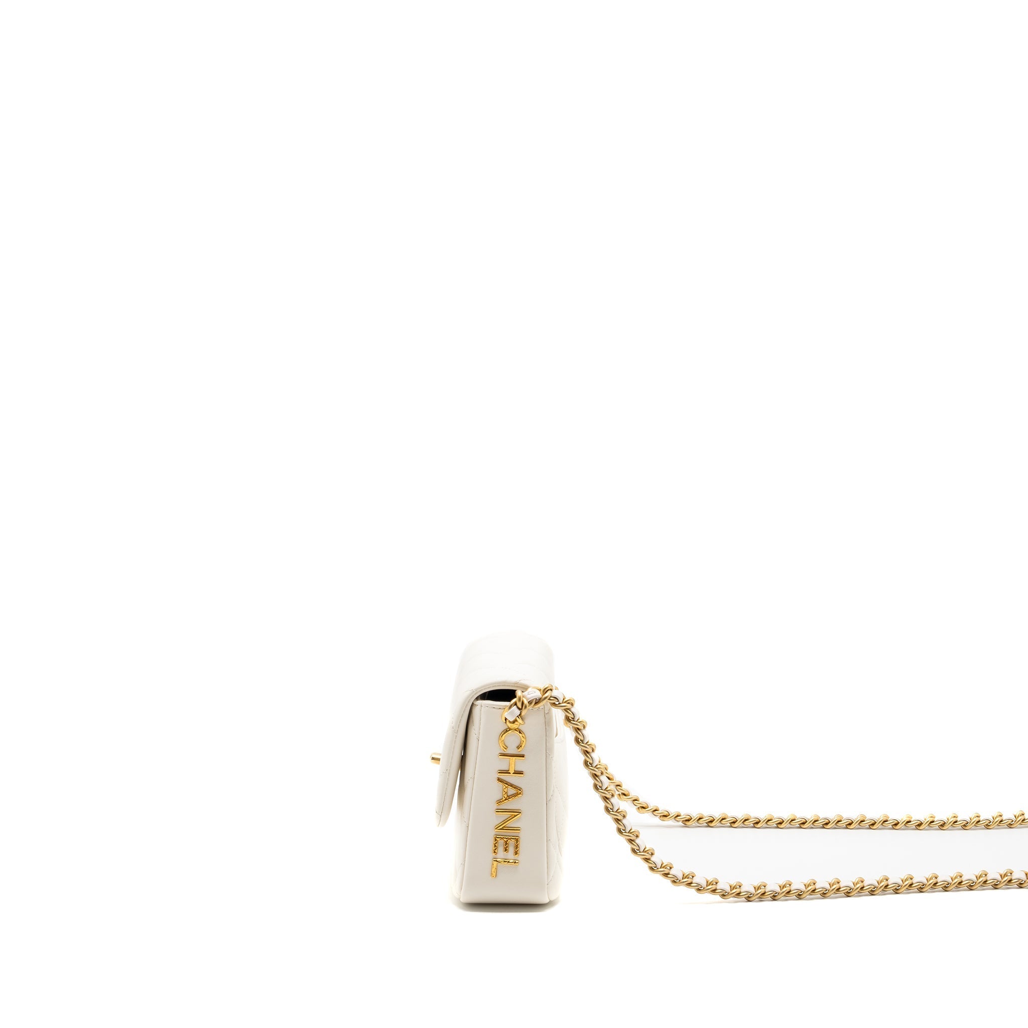 CHANEL SEASONAL SQUARE FLAP BAG LAMBSKIN WHITE GHW (MICROCHIP)