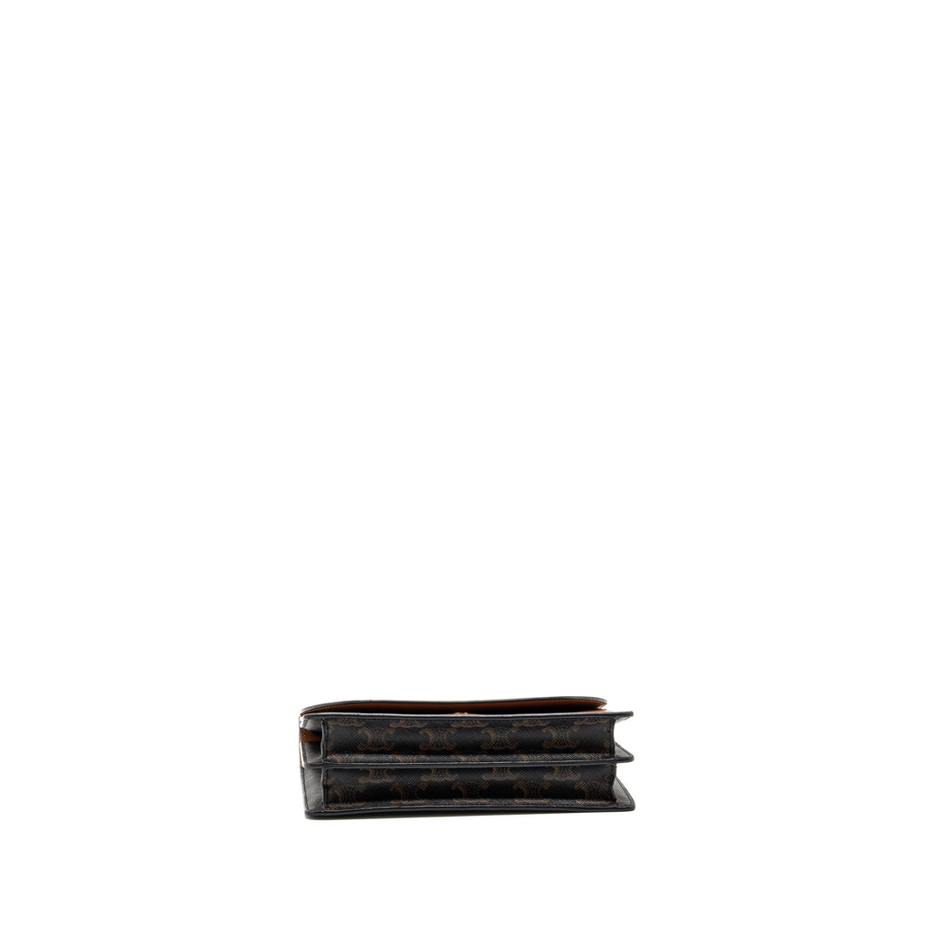 CELINE WALLET ON STRAP TRIOMPHE CANVAS / LAMBSKIN TAN GHW