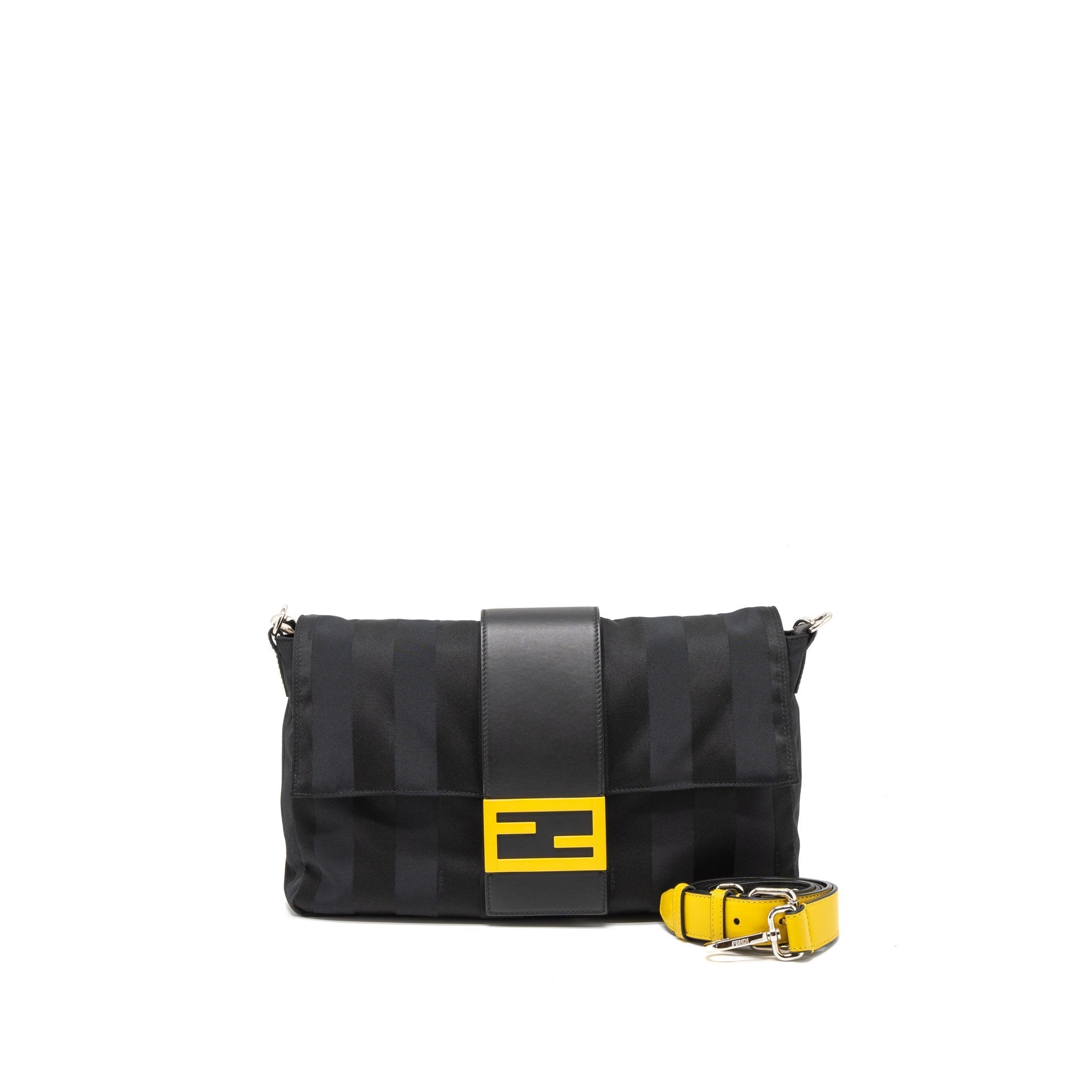 FENDI 20FW LARGE BAGUETTE BAG NYLON/LEATHER BLACK/YELLOW SHW