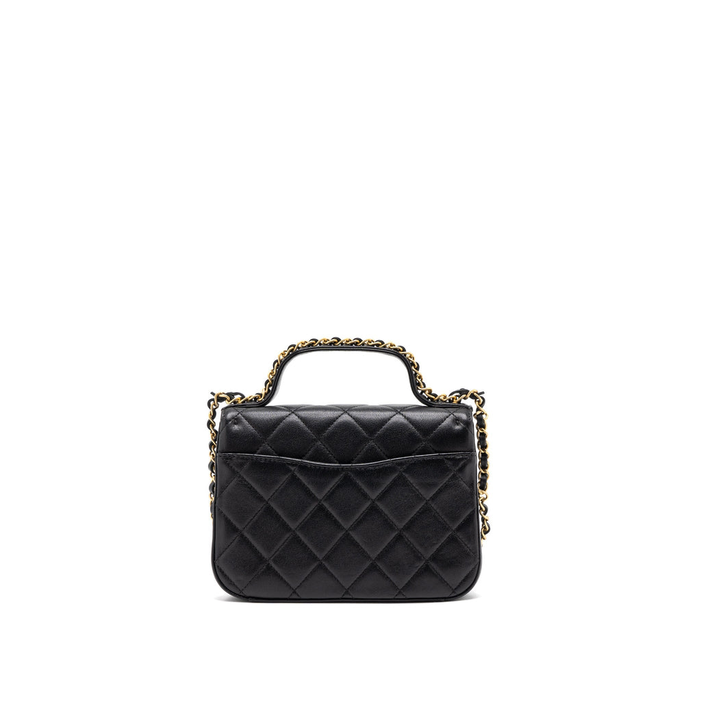 CHANEL TOP HANDLE FLAP BAG DETAILED LOGO GOATSKIN BLACK GHW