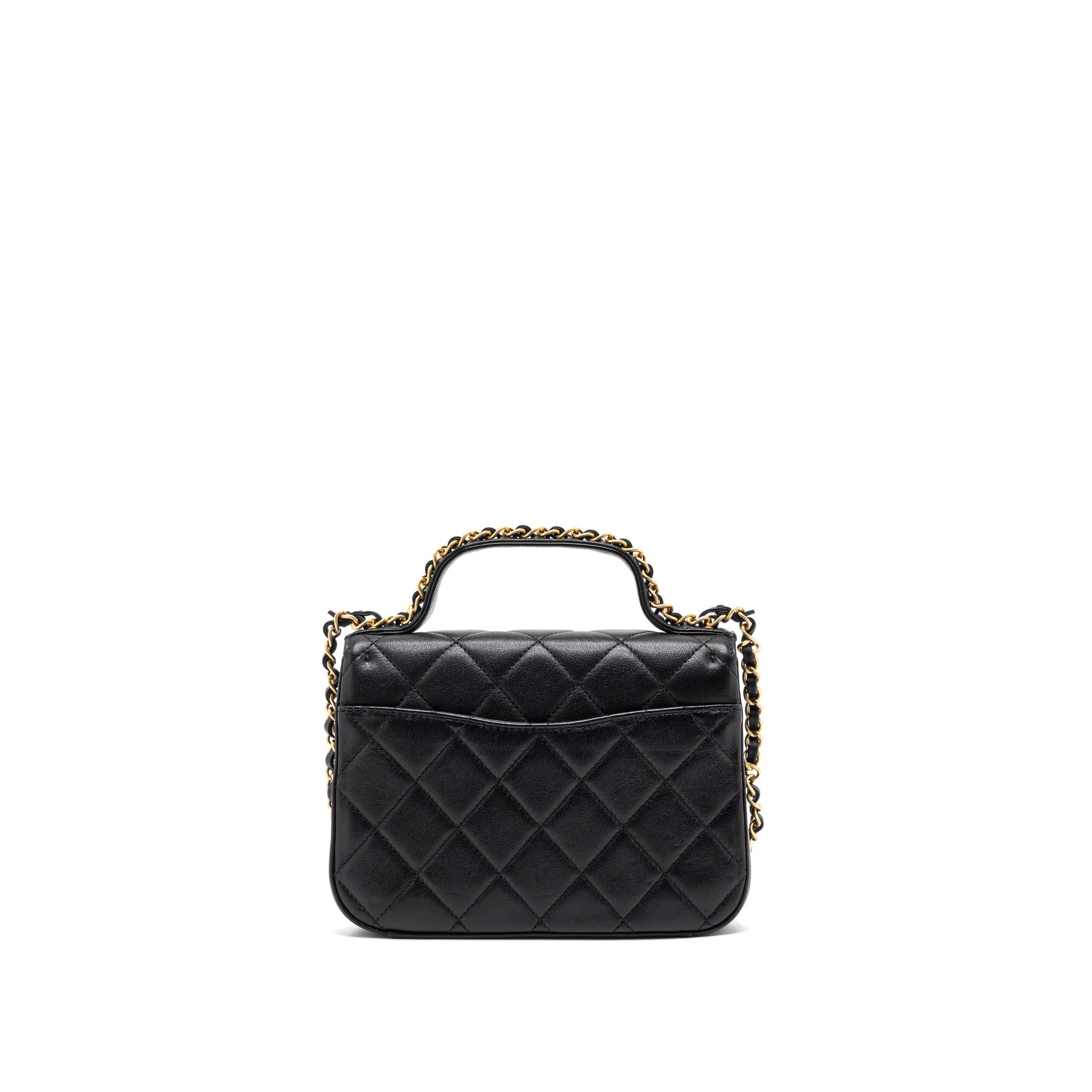 CHANEL TOP HANDLE FLAP BAG DETAILED LOGO GOATSKIN BLACK GHW