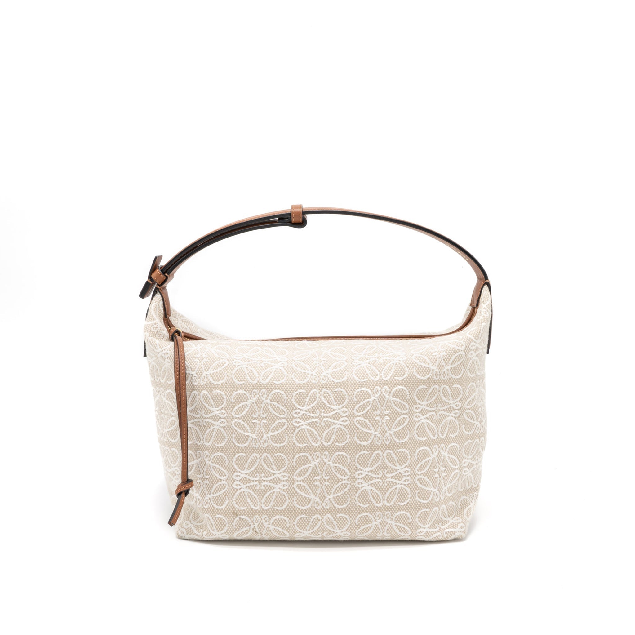 LOEWE MEDIUM CUBI ANAGRAM BAG TRIMMED LEATHER/JACQUARD CANVAS BEIGE/BROWN GHW