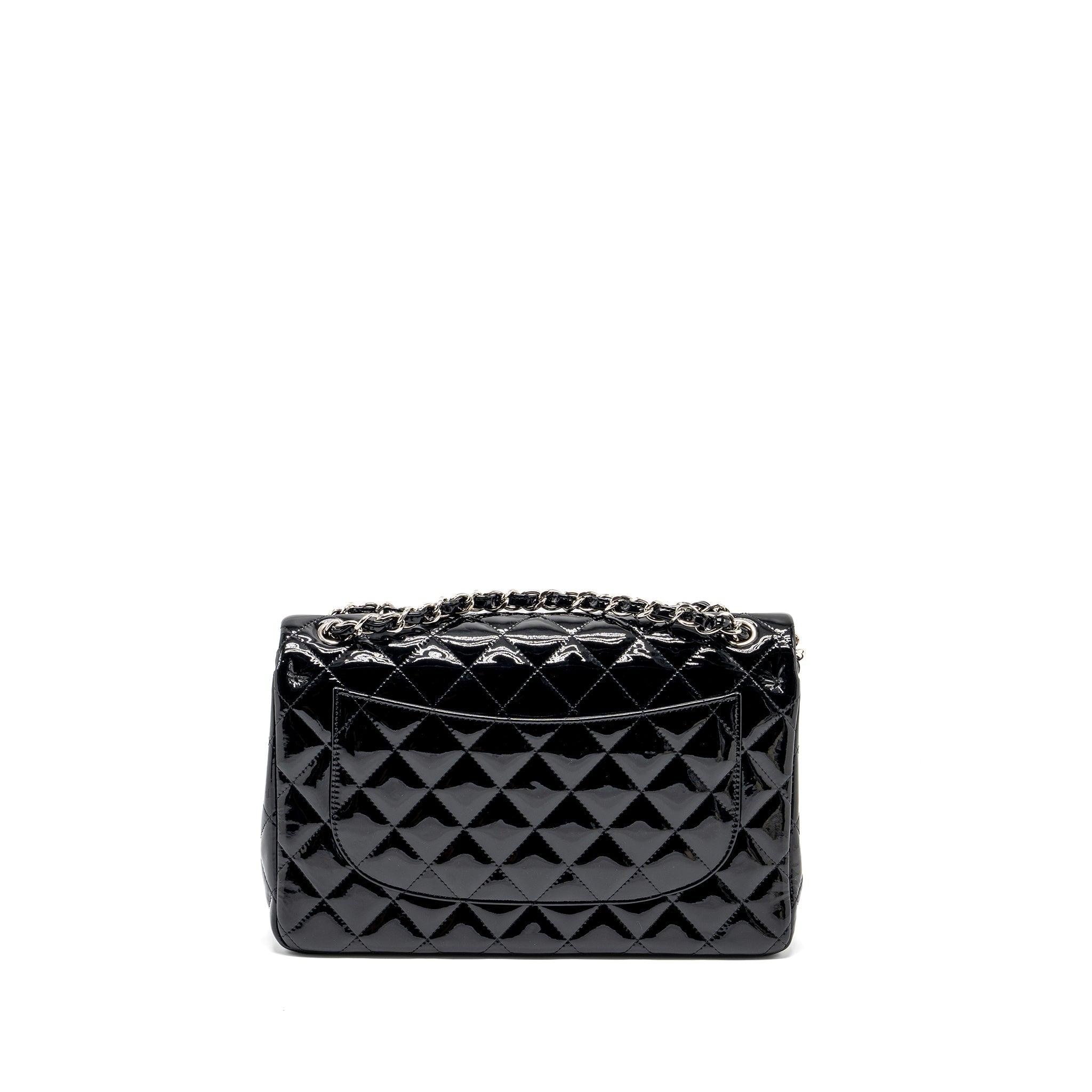 CHANEL JUMBO CLASSIC DOUBLE FLAP BAG PATENT BLACK SHW