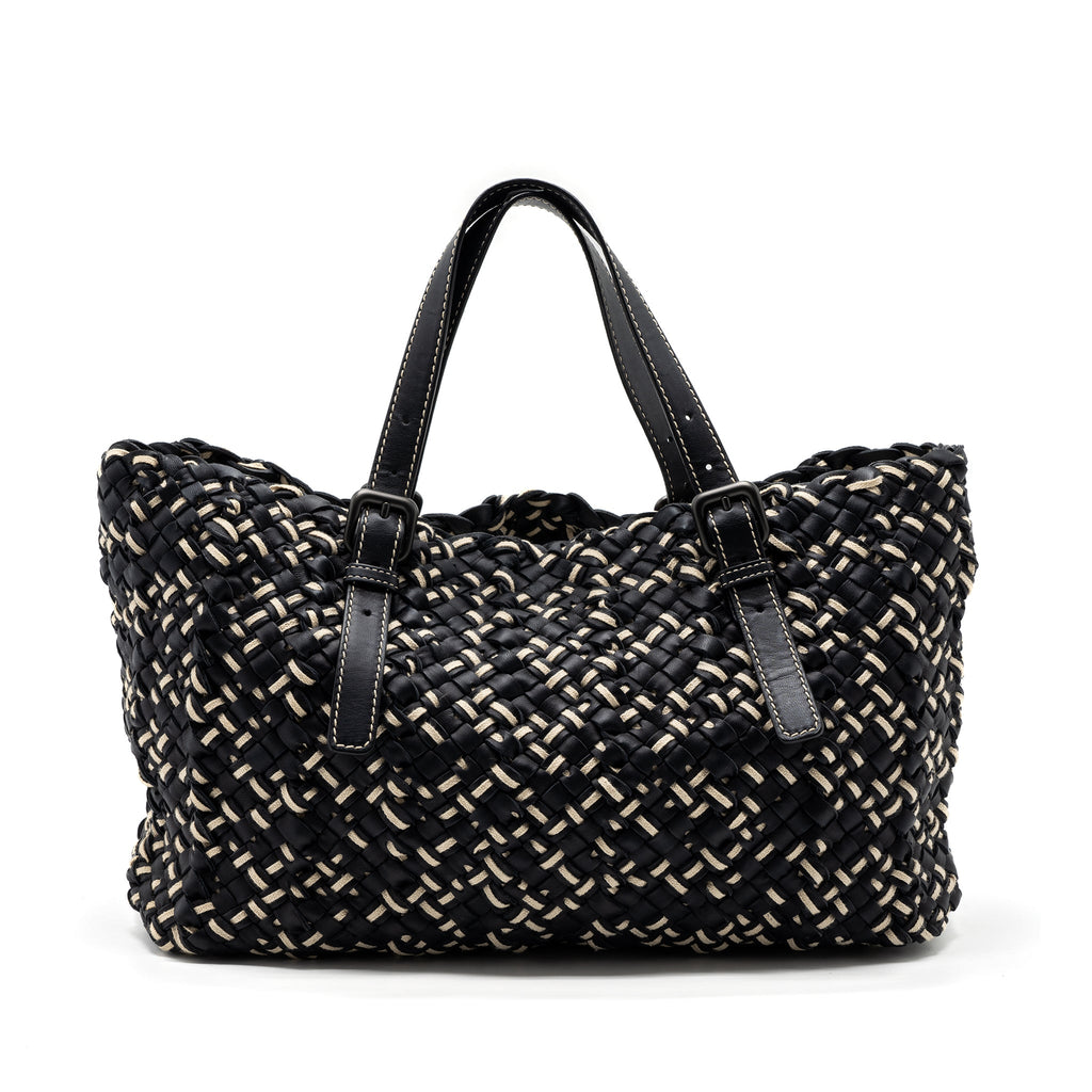 BOTTEGA VENETA TOTE BAG LEATHER DARK BLUE MULTICOLOUR BLACK HARDWARE