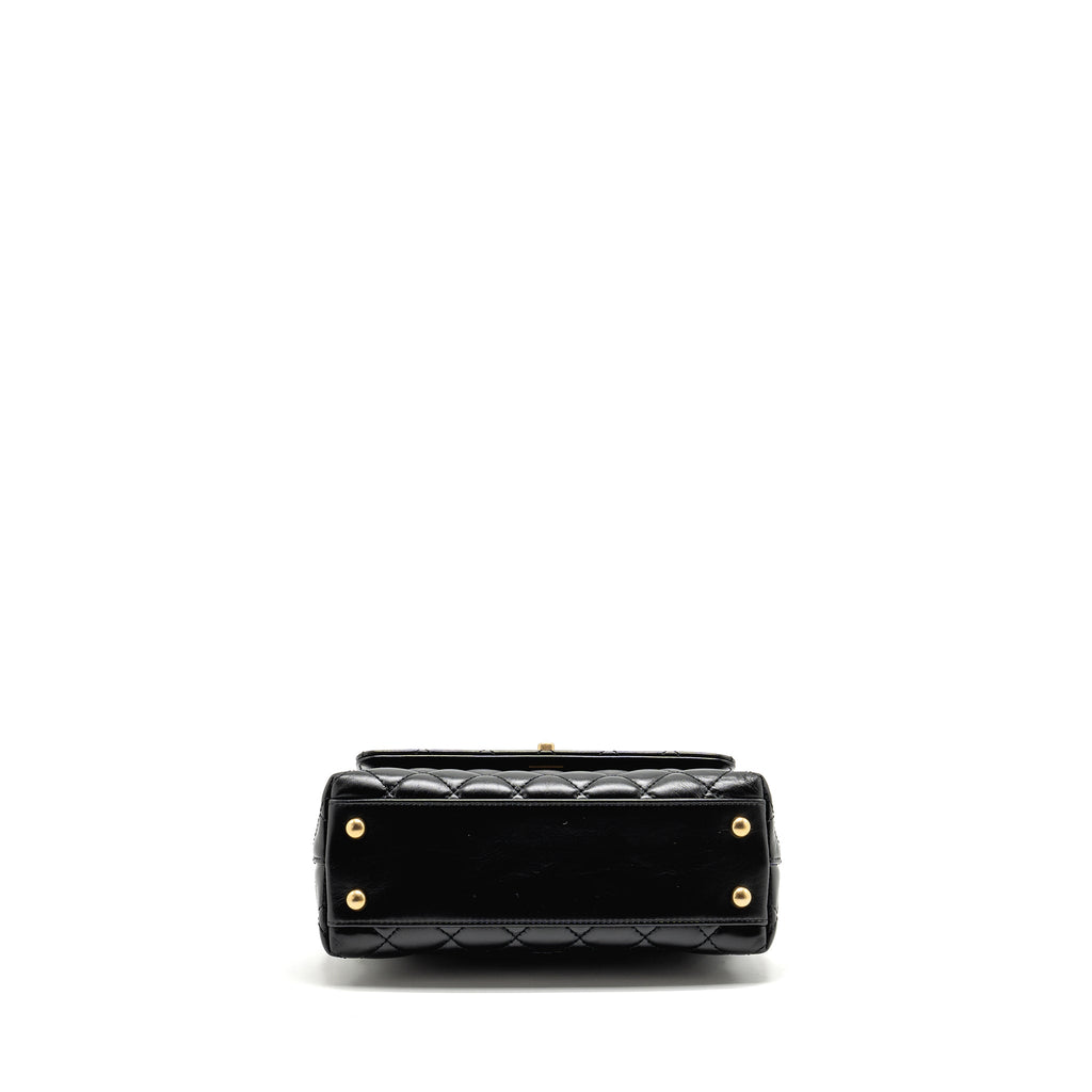 CHANEL DETAILED METAL HANDLE SMALL COCO HANDLE FLAP BAG CALFSKIN BLACK GHW (MICROCHIP)