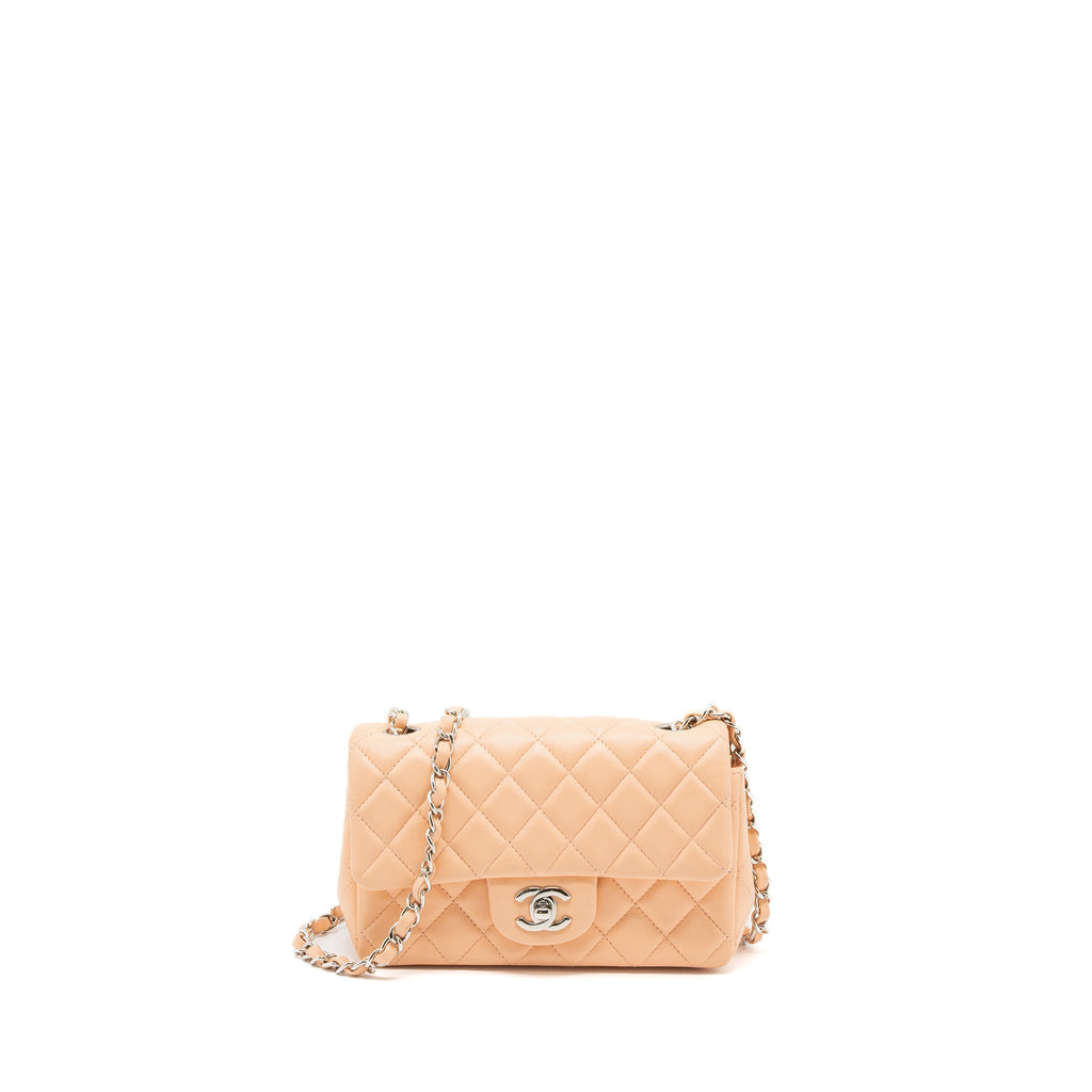 CHANEL MINI RECTANGULAR FLAP BAG LAMBSKIN PINK SHW