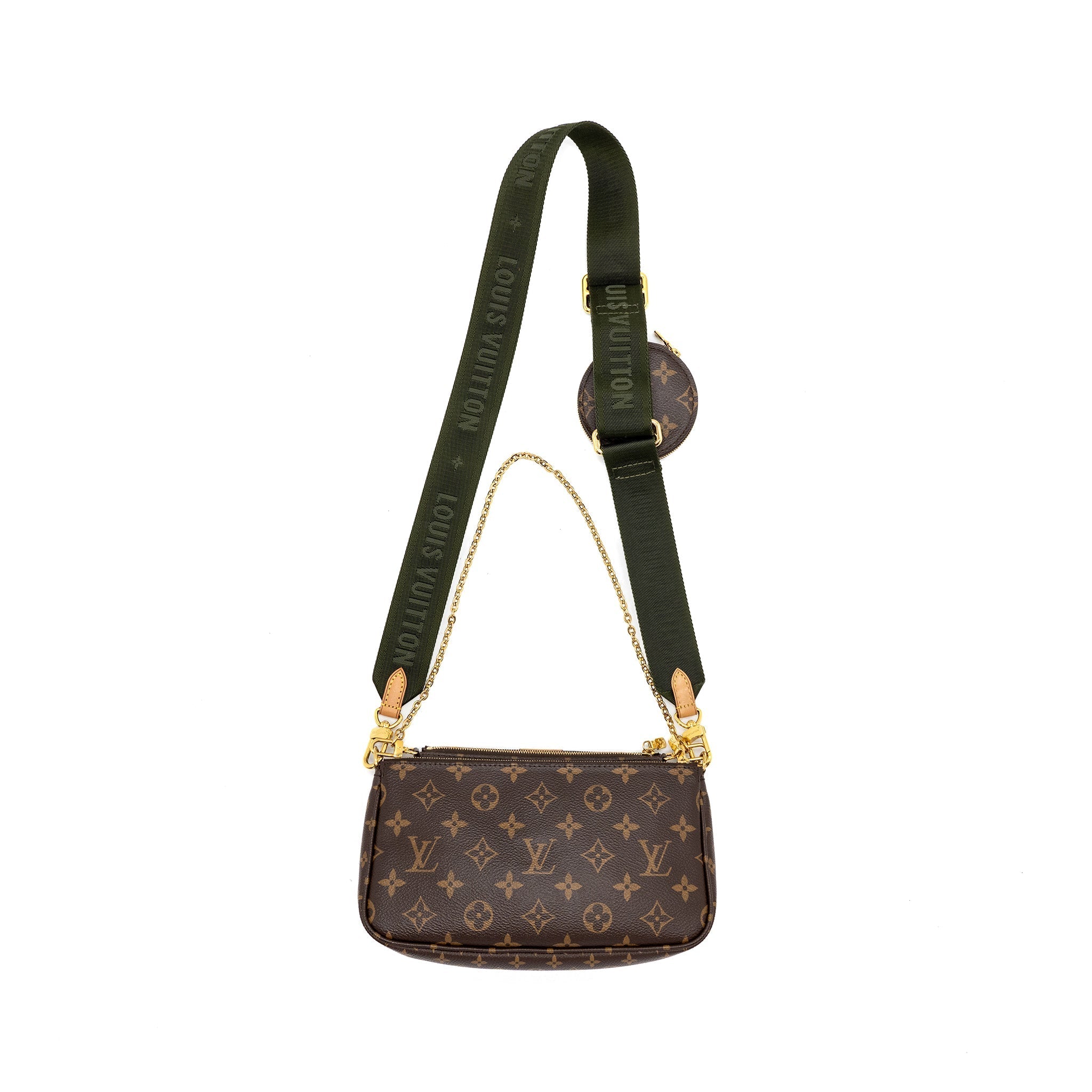 LOUIS VUITTON MULTI POCHETTE ACCESSORIES MONOGRAM CANVAS KHAKI STRAP GHW